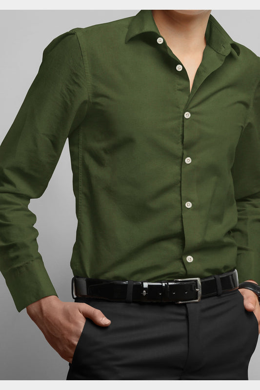 MEN COTTON FLEX SHIRT LUXO - FOREST GREEN