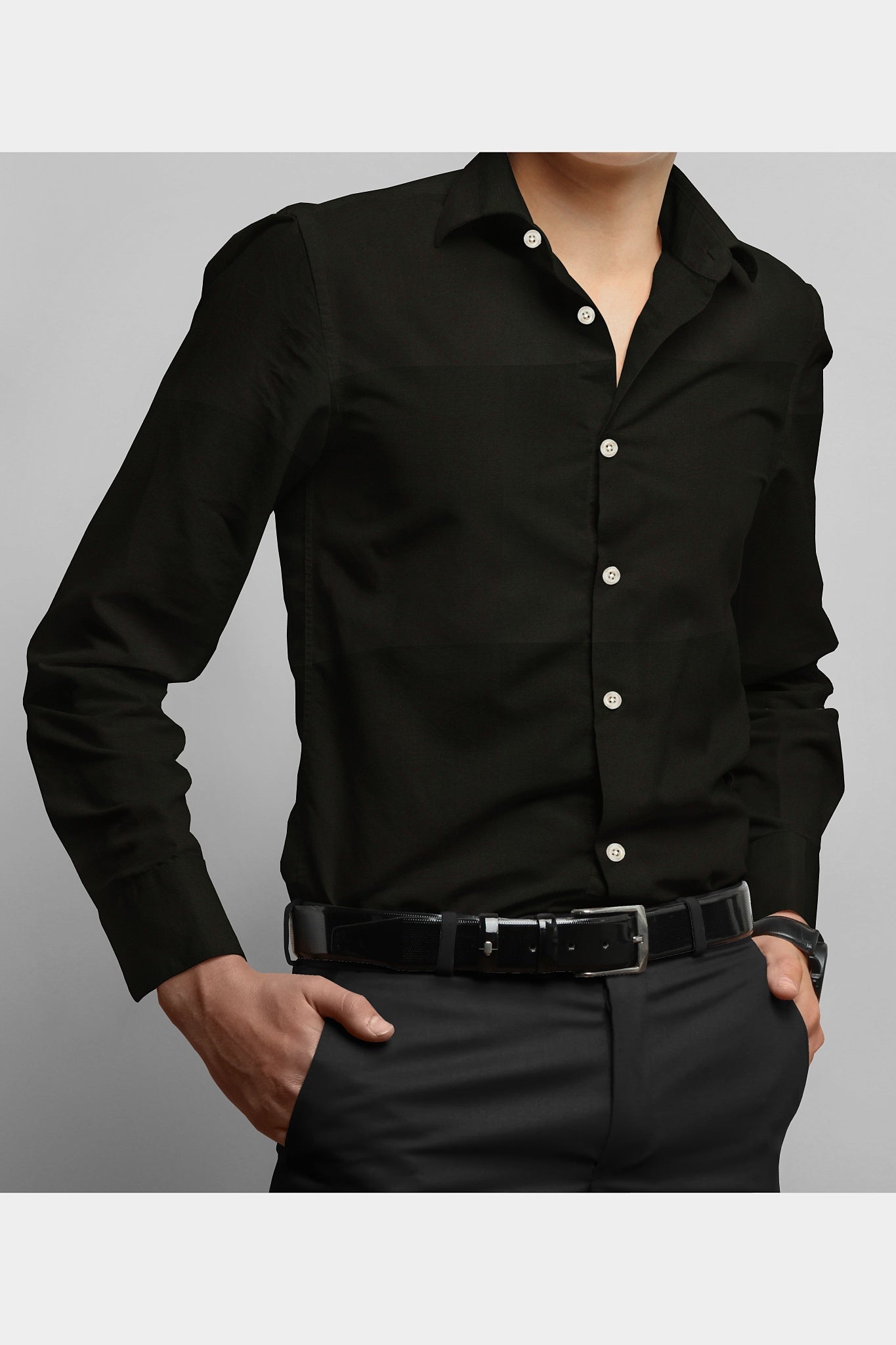 MEN COTTON FLEX SHIRT LUXO - BLACK