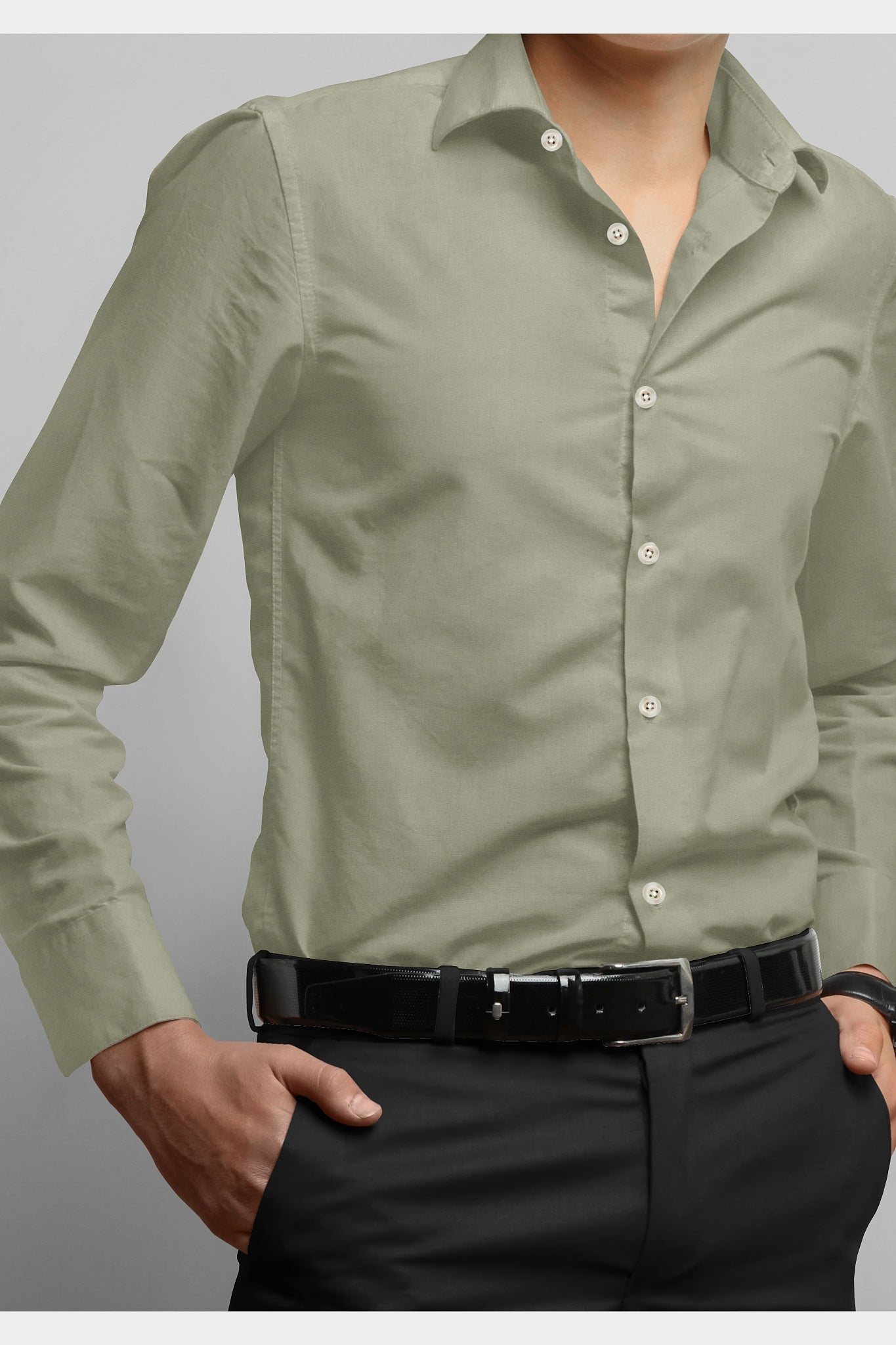 MEN COTTON FLEX SHIRT LUXO - LT GREY