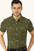Blackdobby Men’s Abstract Seamless Print Shirt – Panoramic Edition in Turtle Green