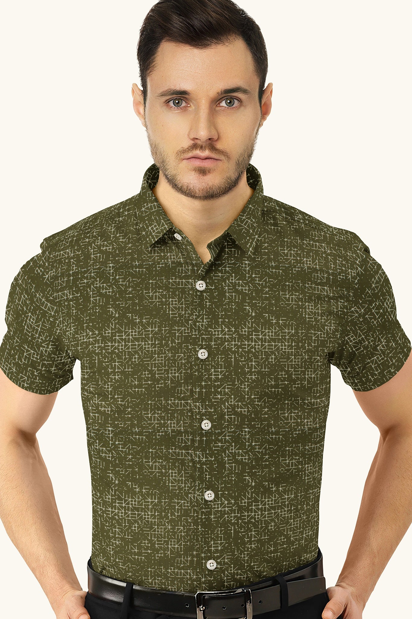 Blackdobby Men’s Abstract Seamless Print Shirt – Panoramic Edition in Turtle Green