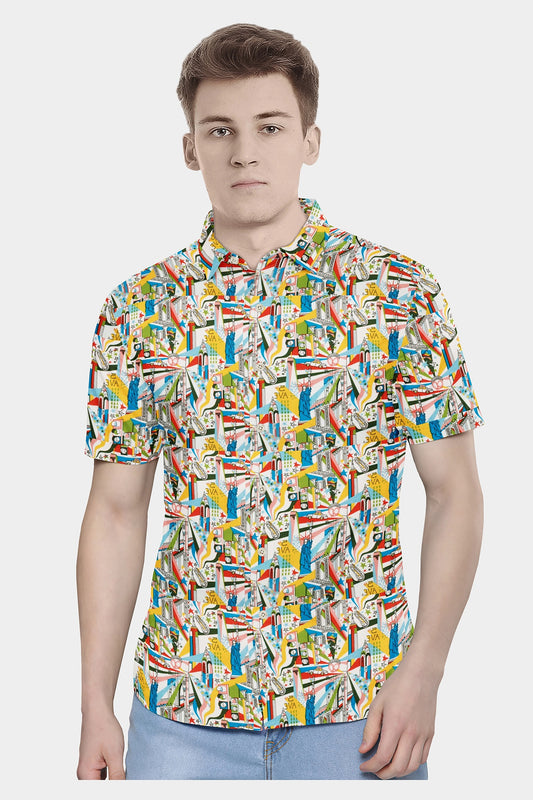 MEN CLASSIC FIT TANA LAWN ETIOPIA PAISLEY PRINT SHIRT - WHITE