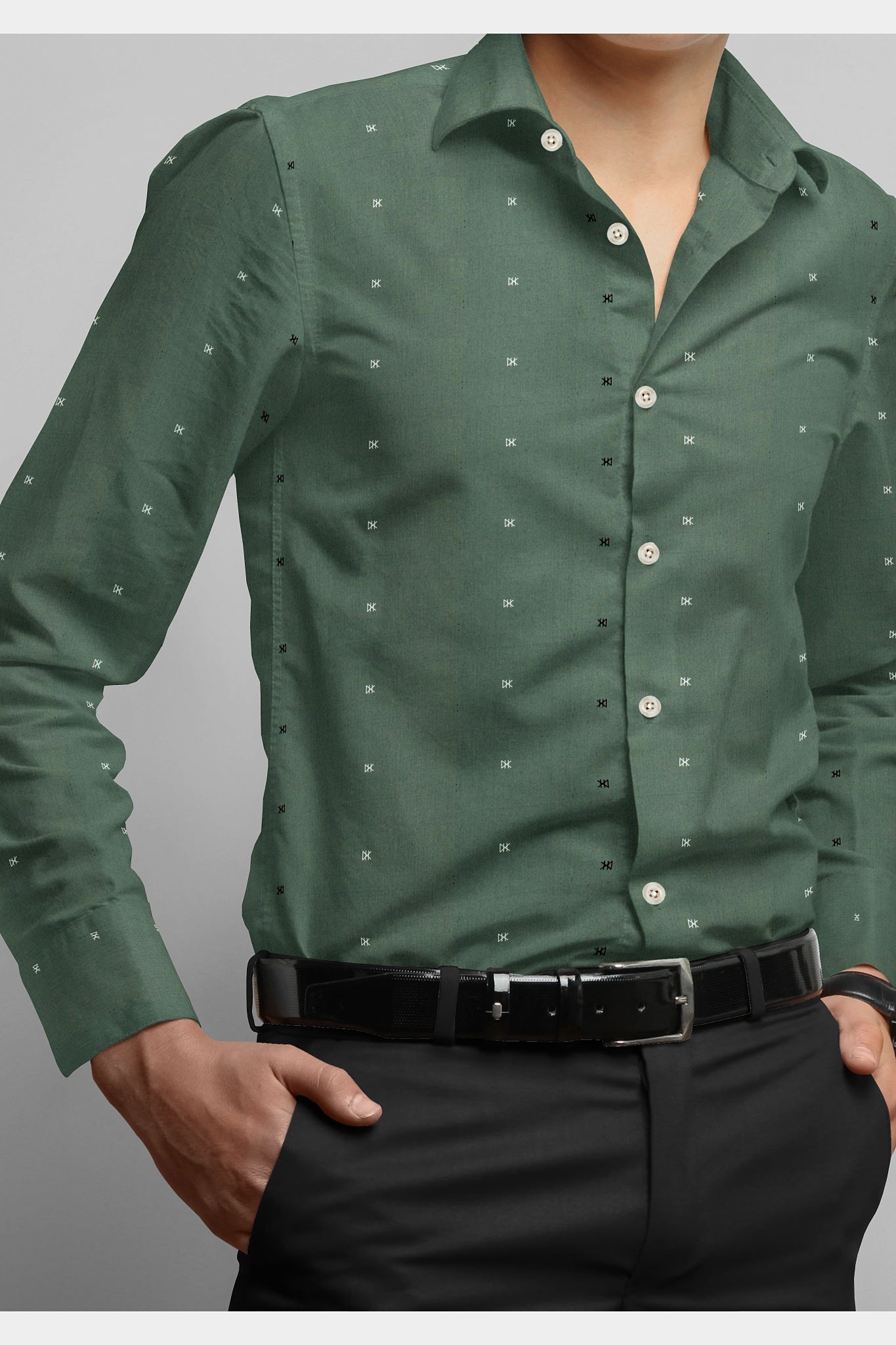 Blackdobby Men’s Dot Geo Print Shirt – Hundo Edition in Sea Green