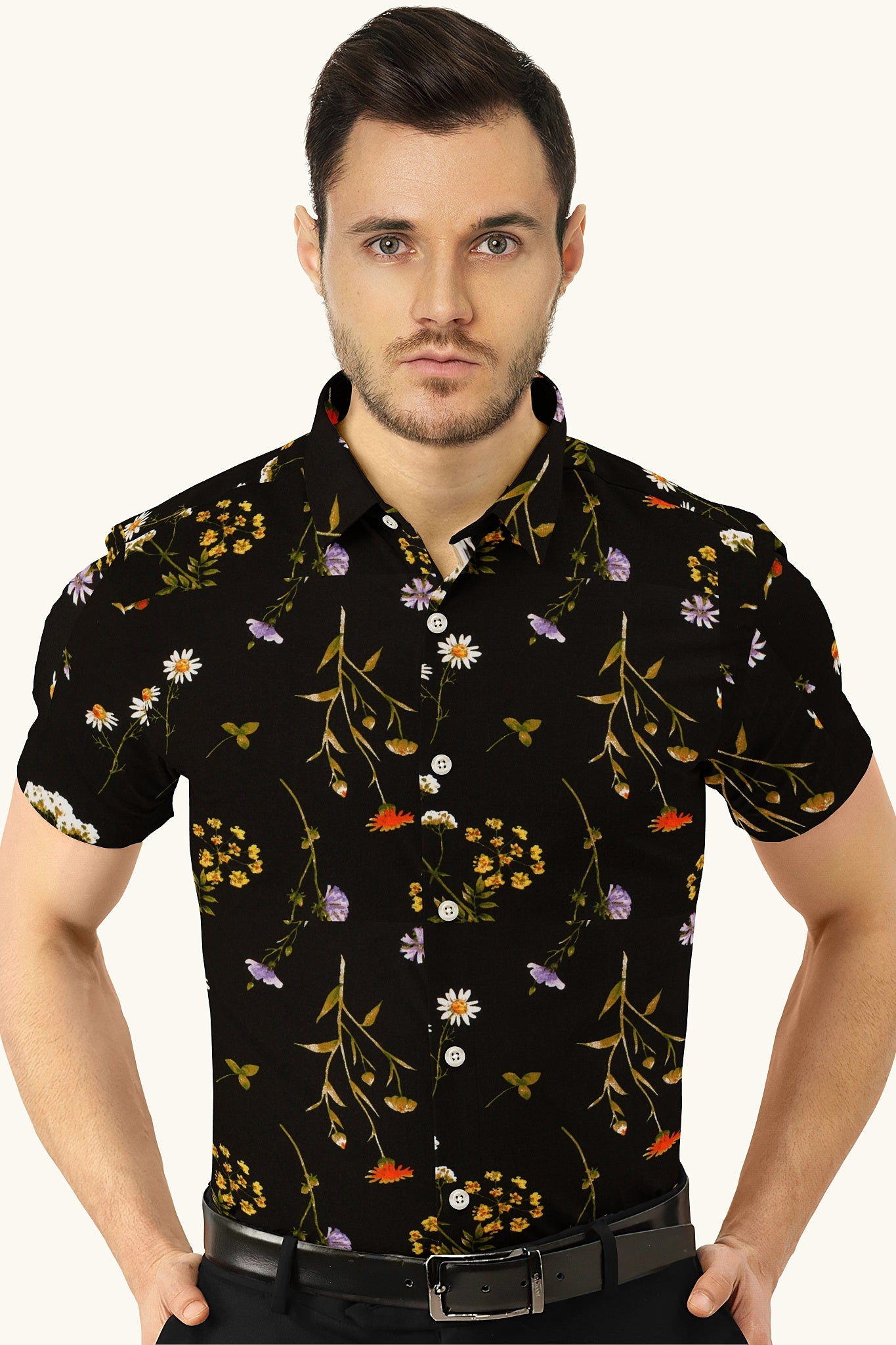 Men's Classic Fit Floral Print Shirt – OPULENT Black