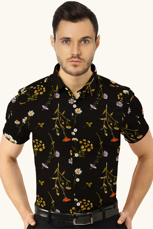 Men's Classic Fit Floral Print Shirt – OPULENT Black