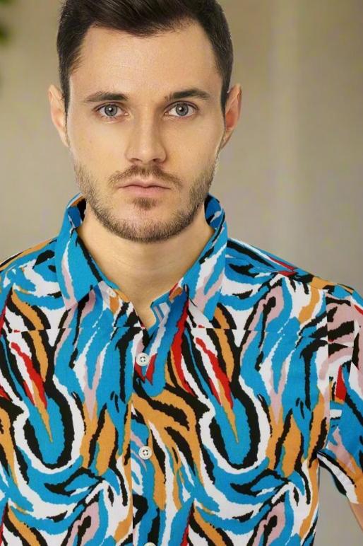 MEN ABSTRACT PRINT SHIRT VOGUEISH -SKY BLUE