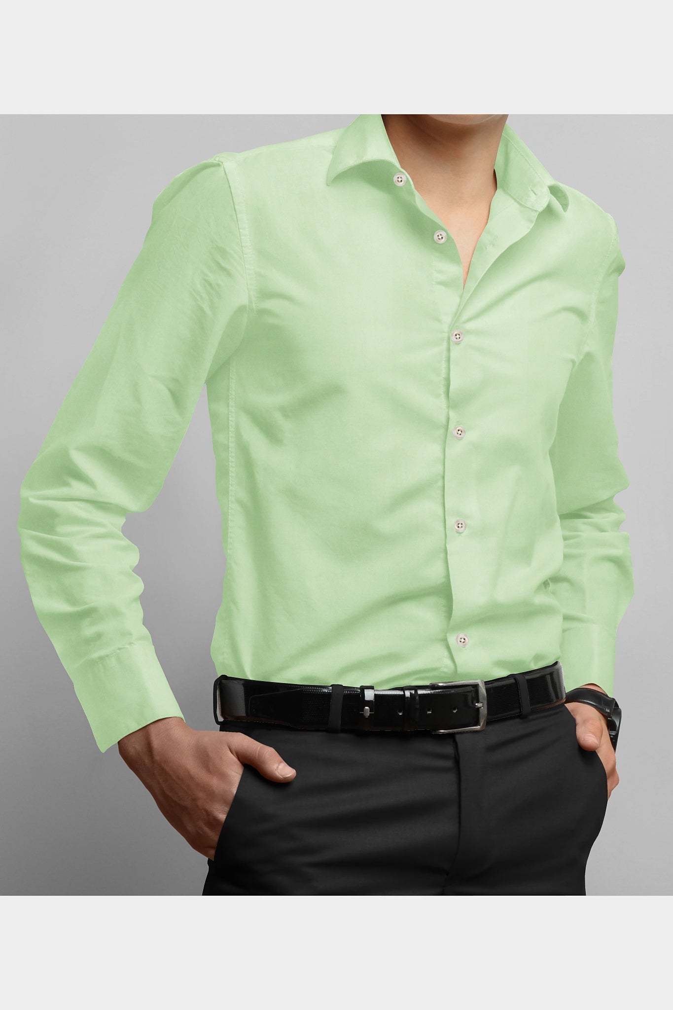 PREMIUM PURE COTTON SATIN SHIRT HOLAND- PASTEL GREEN
