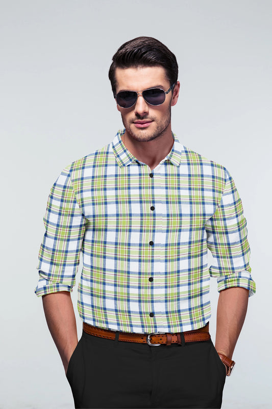 Blackdobby Men’s Premium Cotton Tattersall Check Shirt – Green
