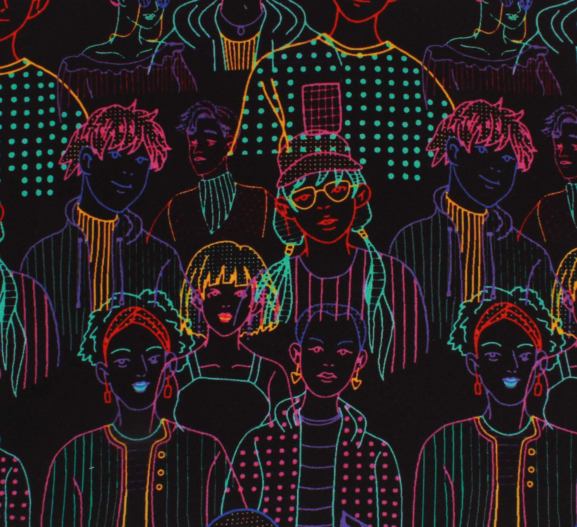 Premium cotton poplin Abstract People Neon digital Print Fabric-BDPDP-16 - Blackdobby  # #